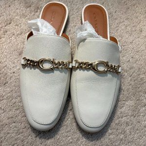 Coach White Sofi leather slides
